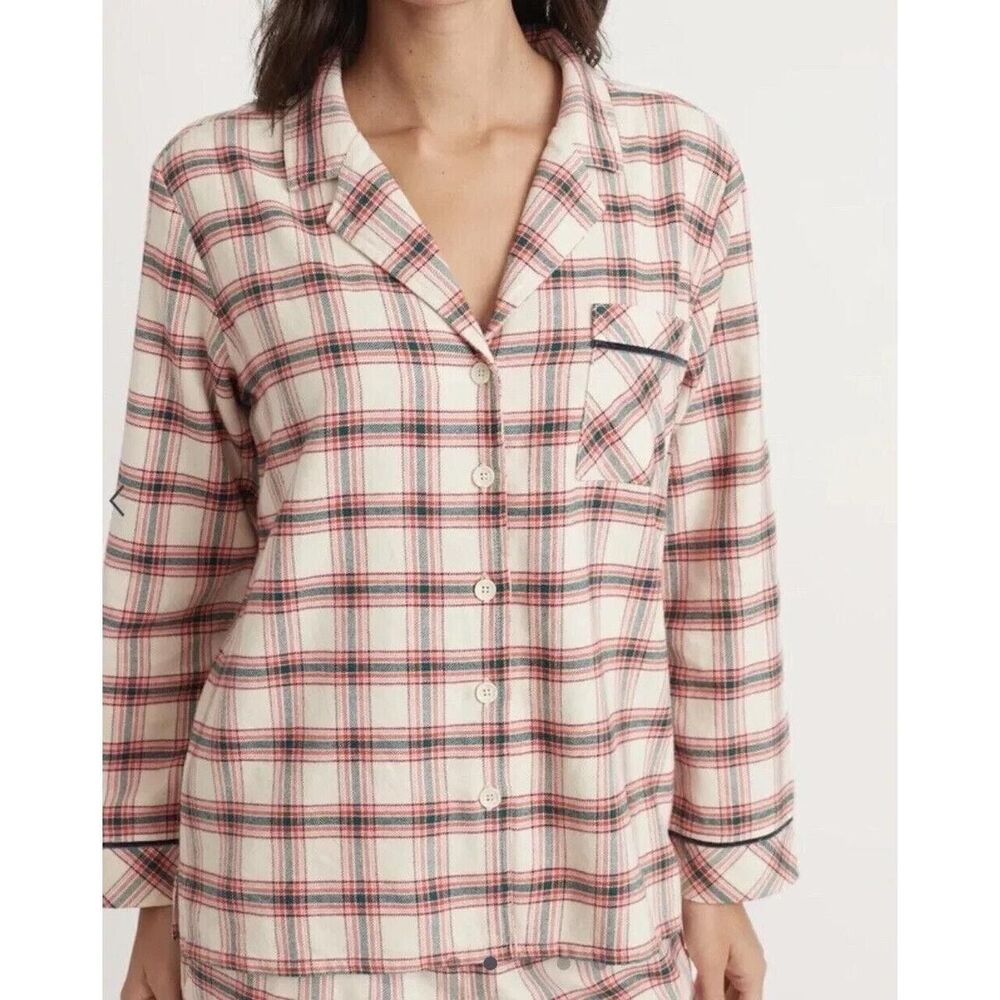 Marine Layer Classic PJ Pajama Top Plaid Holiday Cozy Shirt Size XS